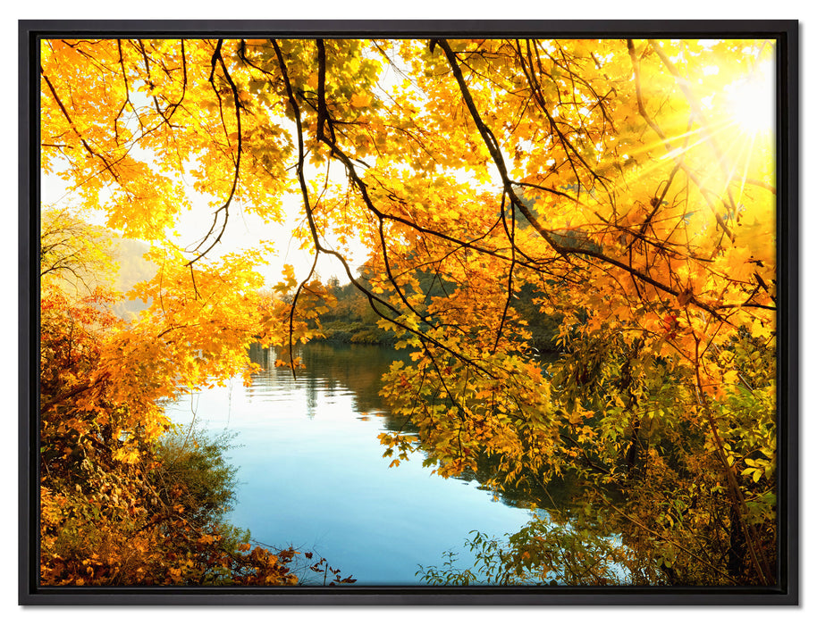 Landschaft mit See und Bäumen auf Leinwandbild gerahmt Größe 80x60