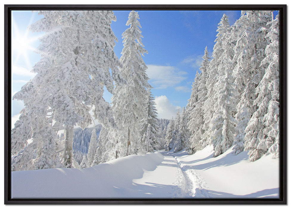 Winterlandschaft Bäume auf Leinwandbild gerahmt Größe 100x70