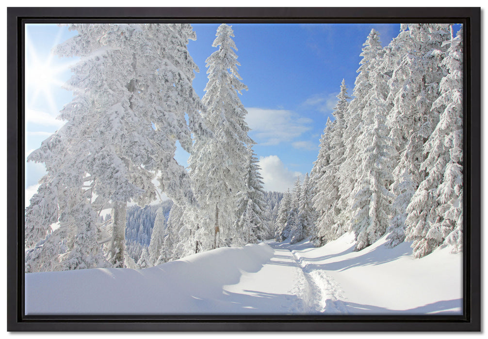 Winterlandschaft Bäume auf Leinwandbild gerahmt Größe 60x40