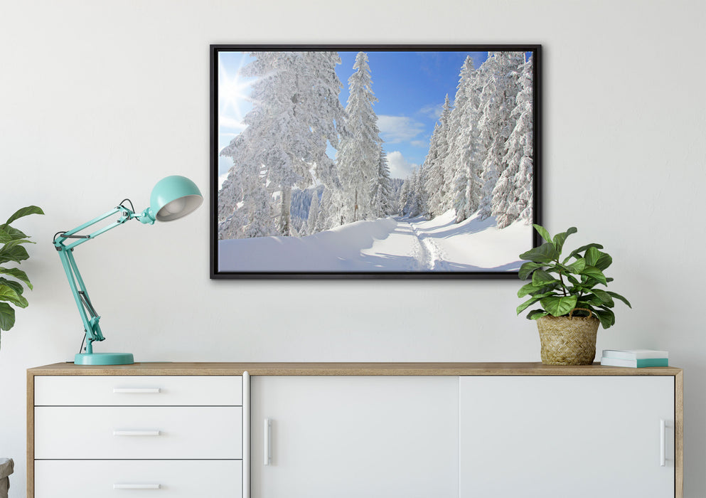 Winterlandschaft Bäume auf Leinwandbild gerahmt verschiedene Größen im Wohnzimmer