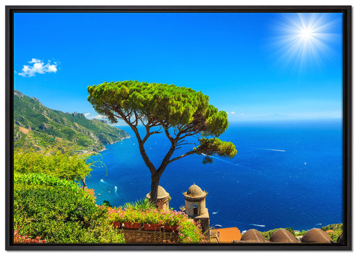 baum am blauen meer auf Leinwandbild gerahmt Größe 100x70