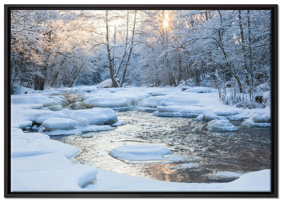 Bach in Winterlandschaft auf Leinwandbild gerahmt Größe 100x70