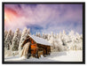 Holzhütte im Schnee auf Leinwandbild gerahmt Größe 80x60