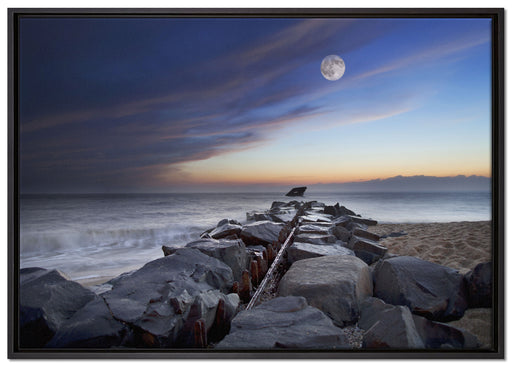 Steinlinie im Meer auf Leinwandbild gerahmt Größe 100x70