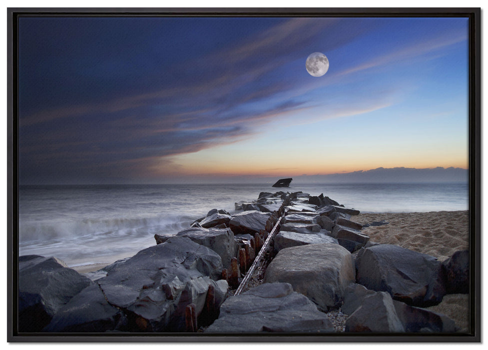 Steinlinie im Meer auf Leinwandbild gerahmt Größe 100x70