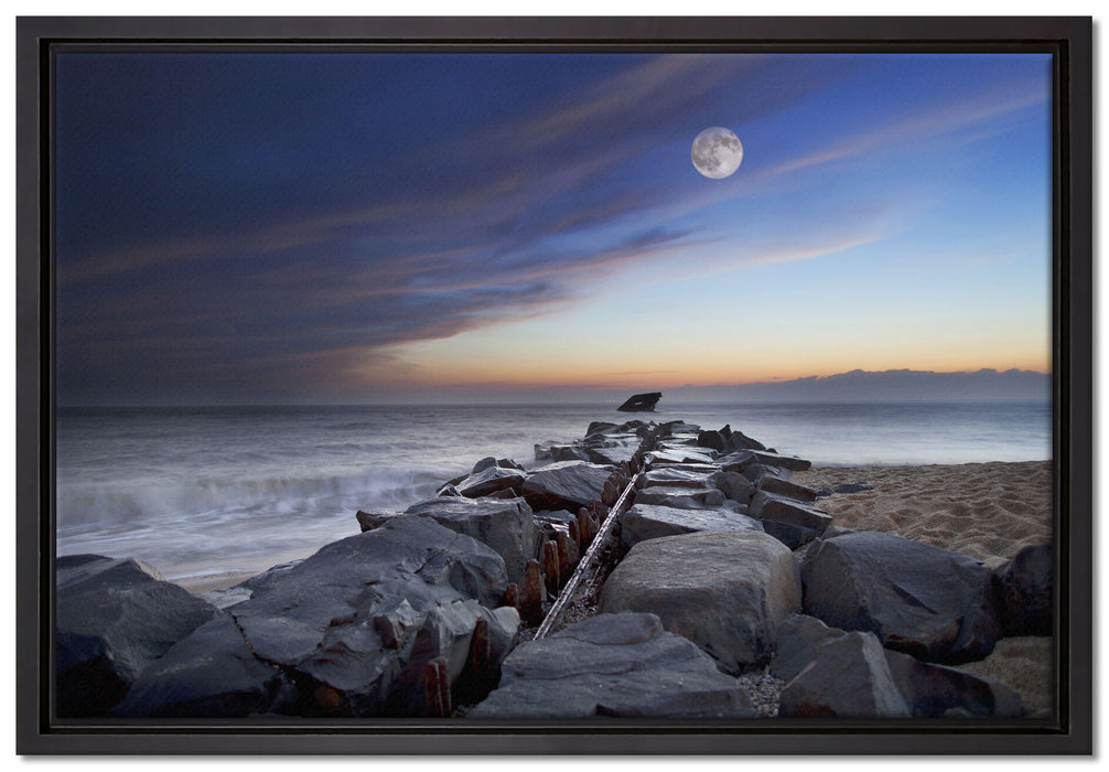 Steinlinie im Meer auf Leinwandbild gerahmt Größe 60x40