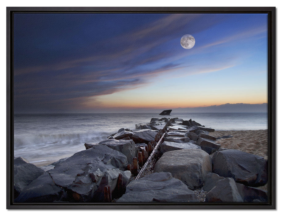 Steinlinie im Meer auf Leinwandbild gerahmt Größe 80x60