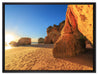 Sonnenuntergang an Felsen auf Leinwandbild gerahmt Größe 80x60