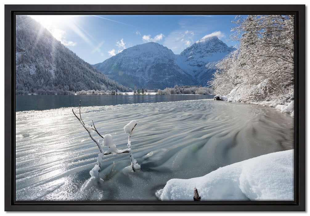 Winterlandschaft See auf Leinwandbild gerahmt Größe 60x40