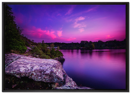Lila Seelandschaft auf Leinwandbild gerahmt Größe 100x70