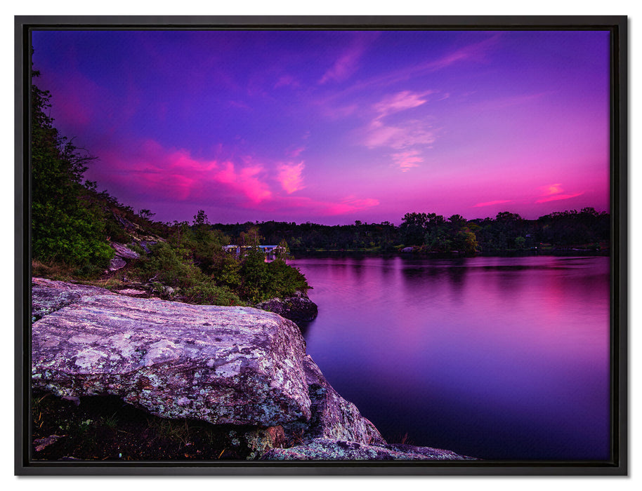 Lila Seelandschaft auf Leinwandbild gerahmt Größe 80x60