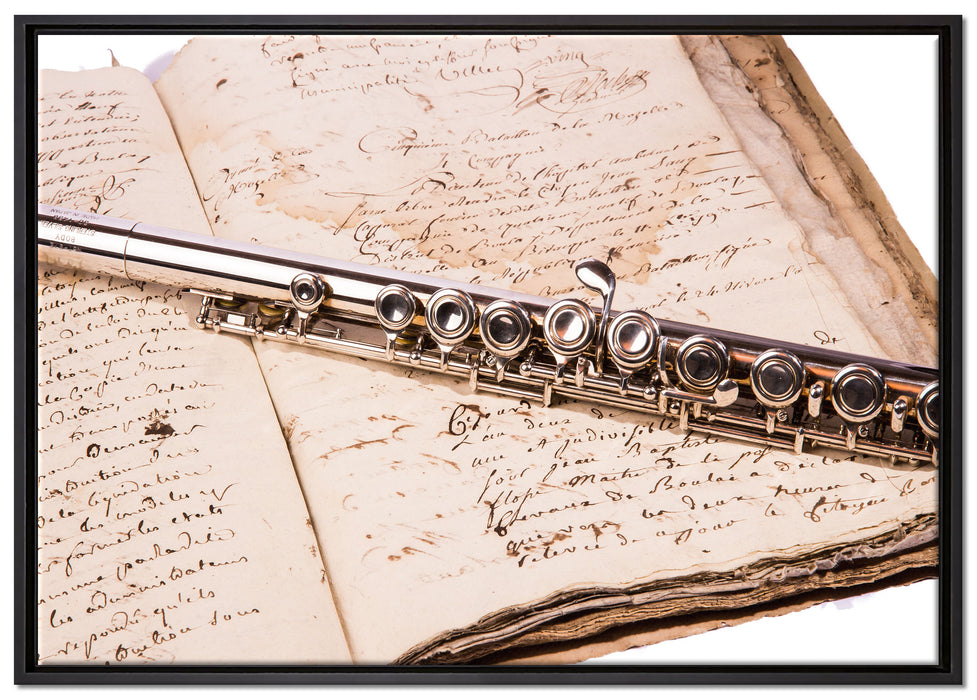 Querflöte auf Leinwandbild gerahmt Größe 100x70