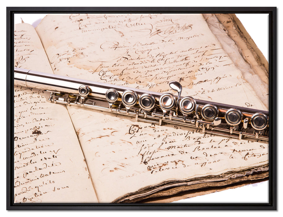 Querflöte auf Leinwandbild gerahmt Größe 80x60