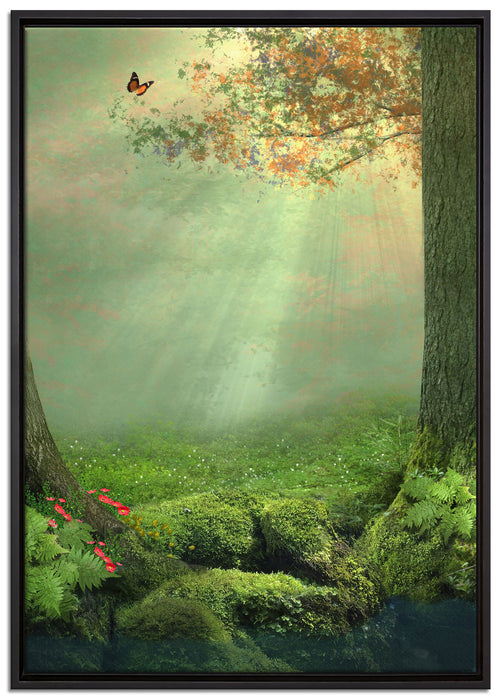 Baumwurzel und Schmetterling auf Leinwandbild gerahmt Größe 100x70