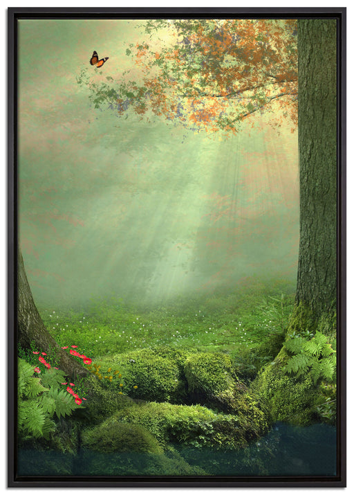 Baumwurzel und Schmetterling auf Leinwandbild gerahmt Größe 100x70