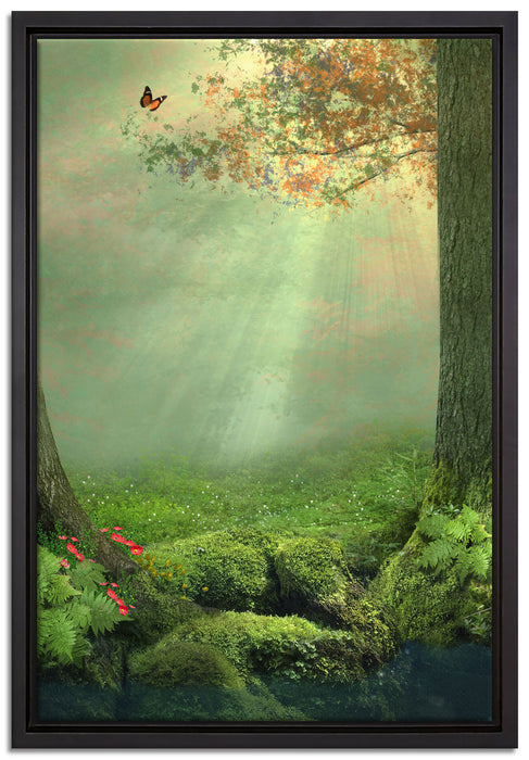 Baumwurzel und Schmetterling auf Leinwandbild gerahmt Größe 60x40