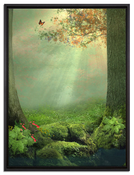 Baumwurzel und Schmetterling auf Leinwandbild gerahmt Größe 80x60