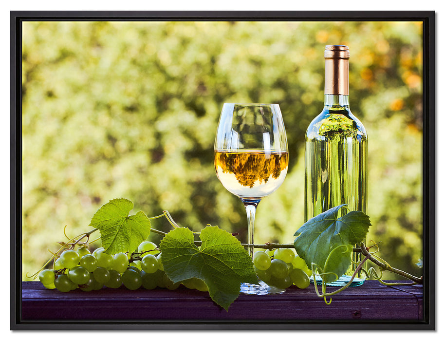 Wein und Weintrauben auf Leinwandbild gerahmt Größe 80x60