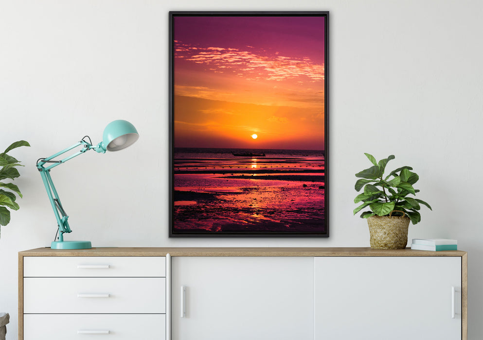 Sonnenaufgang über Meer auf Leinwandbild gerahmt verschiedene Größen im Wohnzimmer