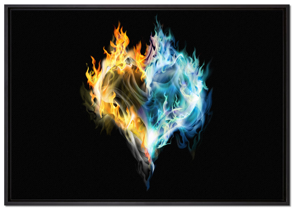 Dark Herz aus Feuer und Wasser auf Leinwandbild gerahmt Größe 100x70
