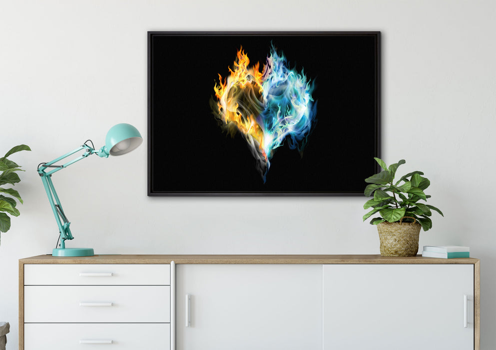 Dark Herz aus Feuer und Wasser auf Leinwandbild gerahmt verschiedene Größen im Wohnzimmer