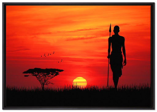 Roter Sonnenuntergang in Afrika auf Leinwandbild gerahmt Größe 100x70