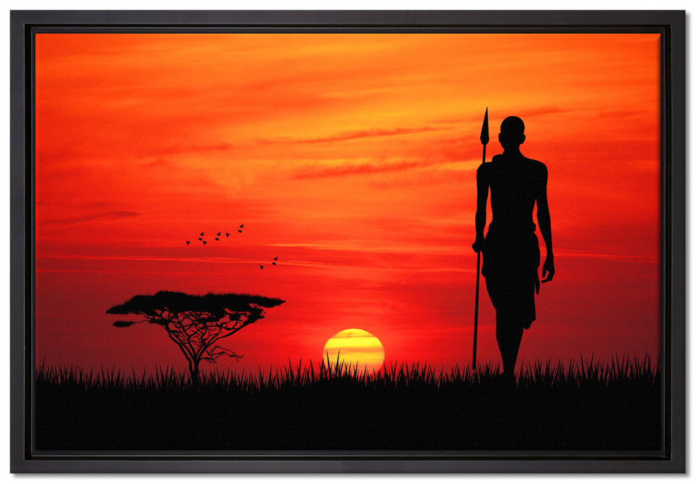 Roter Sonnenuntergang in Afrika auf Leinwandbild gerahmt Größe 60x40