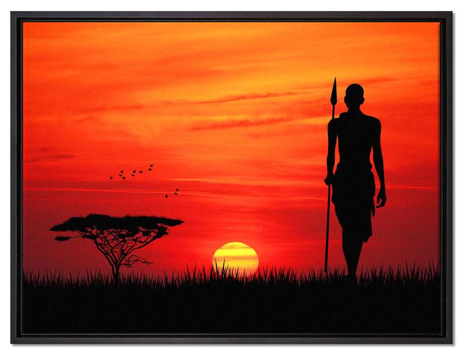 Roter Sonnenuntergang in Afrika auf Leinwandbild gerahmt Größe 80x60