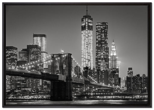 New York City Skyline bei Nacht auf Leinwandbild gerahmt Größe 100x70