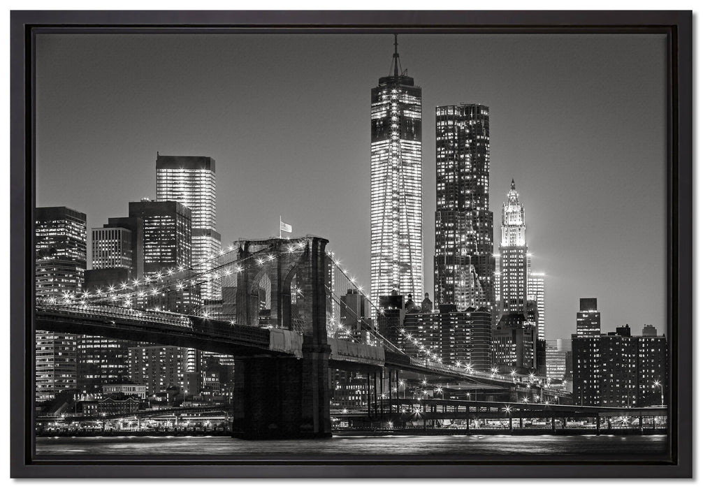 New York City Skyline bei Nacht auf Leinwandbild gerahmt Größe 60x40