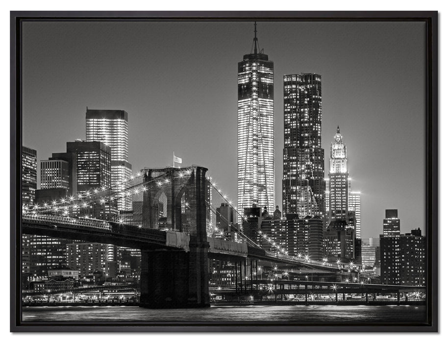 New York City Skyline bei Nacht auf Leinwandbild gerahmt Größe 80x60