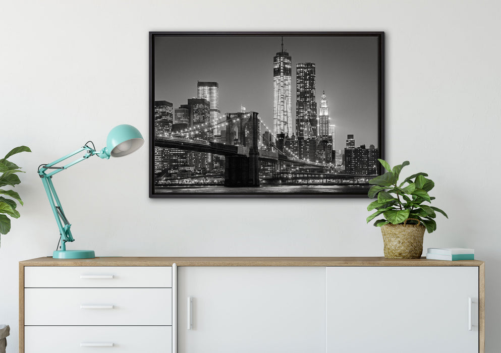 New York City Skyline bei Nacht auf Leinwandbild gerahmt verschiedene Größen im Wohnzimmer