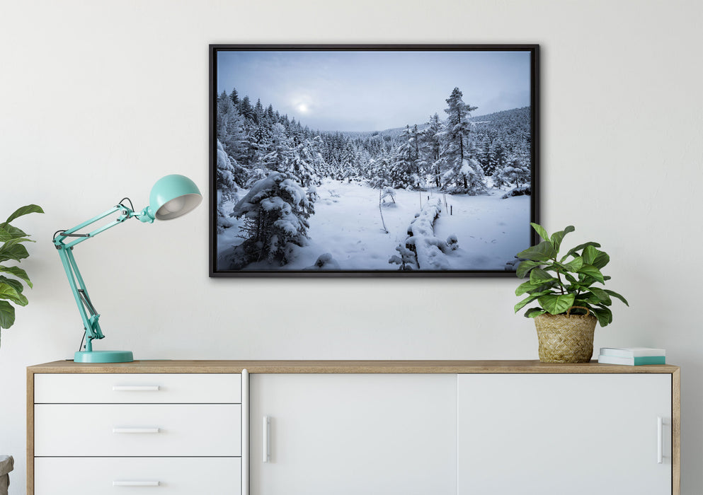 Winterlandschaft vereister See auf Leinwandbild gerahmt verschiedene Größen im Wohnzimmer