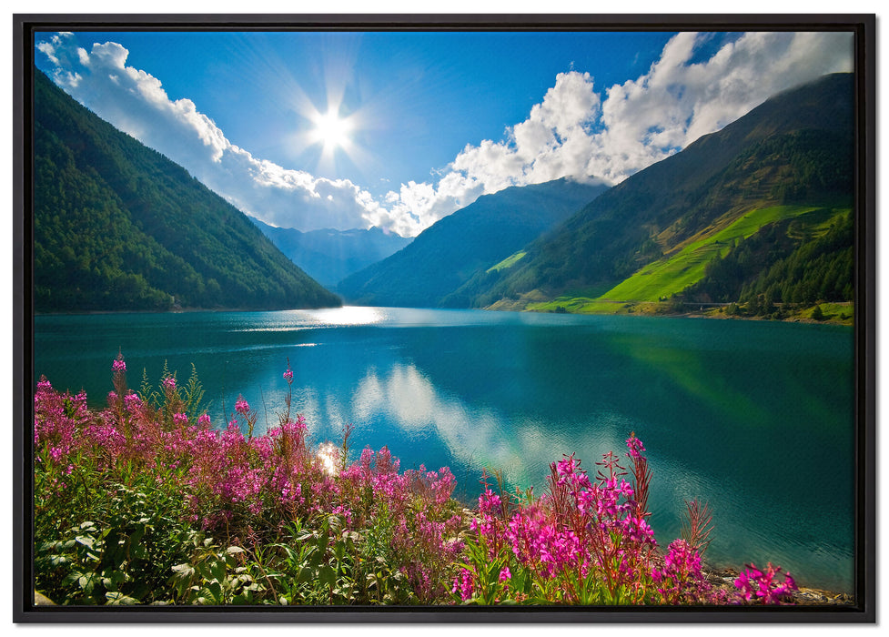 Blumenwiese See auf Leinwandbild gerahmt Größe 100x70