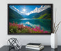 Blumenwiese See auf Leinwandbild gerahmt mit Kirschblüten