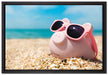 Schweinchen am Strand auf Leinwandbild gerahmt Größe 60x40