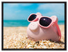 Schweinchen am Strand auf Leinwandbild gerahmt Größe 80x60