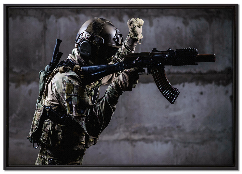 SEK Einsatz auf Leinwandbild gerahmt Größe 100x70