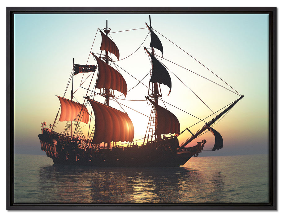 Altes Segelschiff auf Leinwandbild gerahmt Größe 80x60