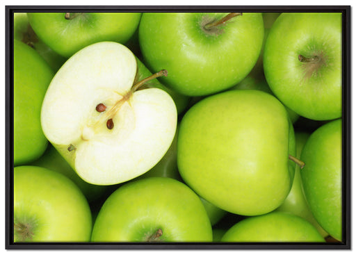 Grüne Äpfel auf Leinwandbild gerahmt Größe 100x70