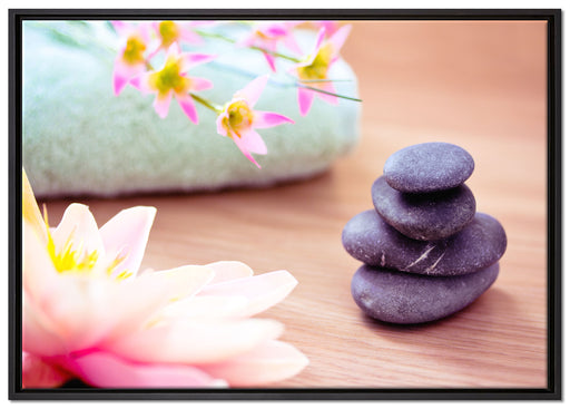 Lotusblüte auf Zen Stein auf Leinwandbild gerahmt Größe 100x70