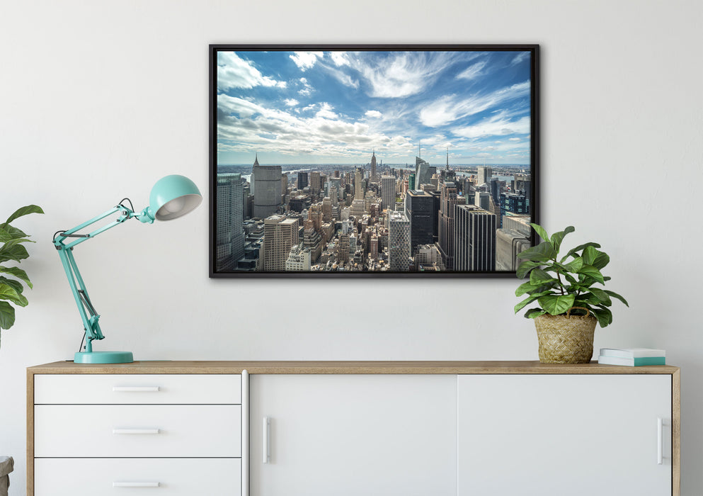 New York Skyline auf Leinwandbild gerahmt verschiedene Größen im Wohnzimmer