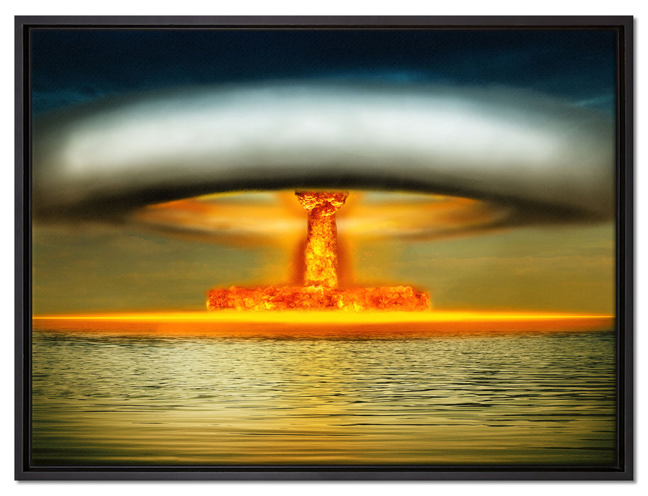 Atombombe Neon auf Leinwandbild gerahmt Größe 80x60