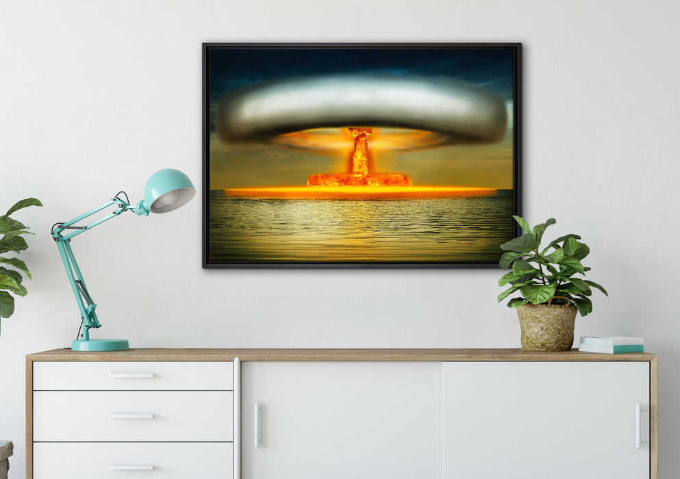 Atombombe Neon auf Leinwandbild gerahmt verschiedene Größen im Wohnzimmer