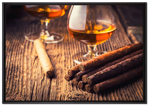 Whisky und Zigarre auf Leinwandbild gerahmt Größe 100x70