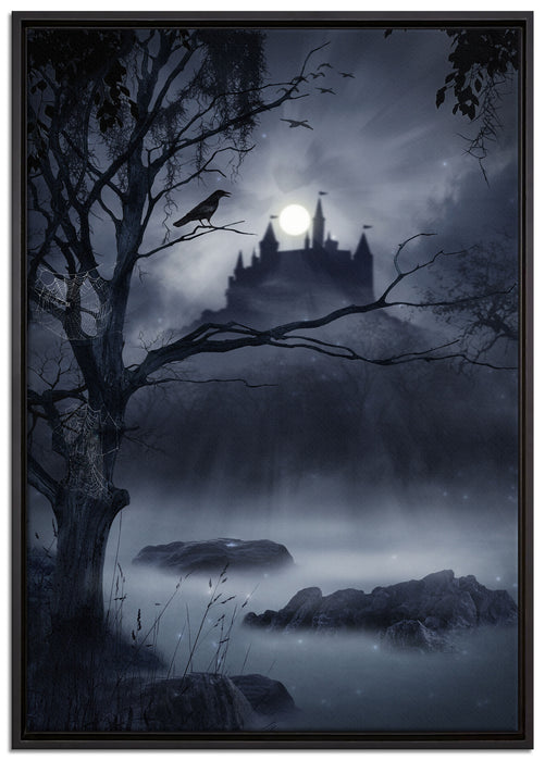 Düstere Burg auf Leinwandbild gerahmt Größe 100x70