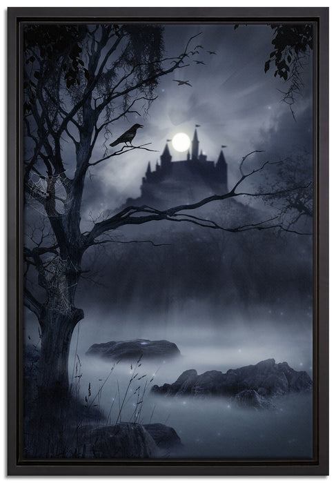 Düstere Burg auf Leinwandbild gerahmt Größe 60x40