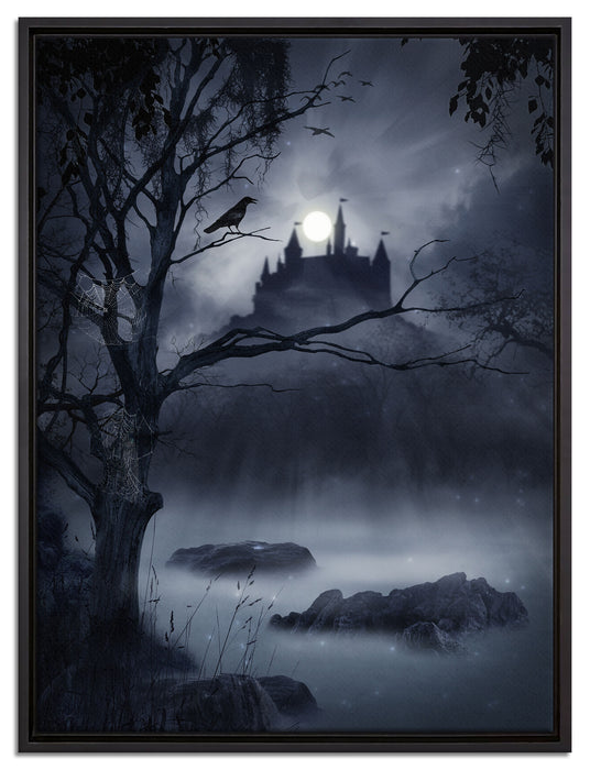 Düstere Burg auf Leinwandbild gerahmt Größe 80x60