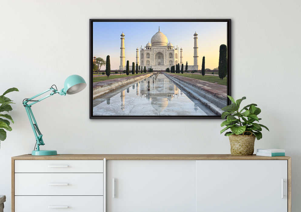 Taj Mahal auf Leinwandbild gerahmt verschiedene Größen im Wohnzimmer