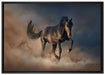 Schwarzes Pferd auf Leinwandbild gerahmt Größe 100x70